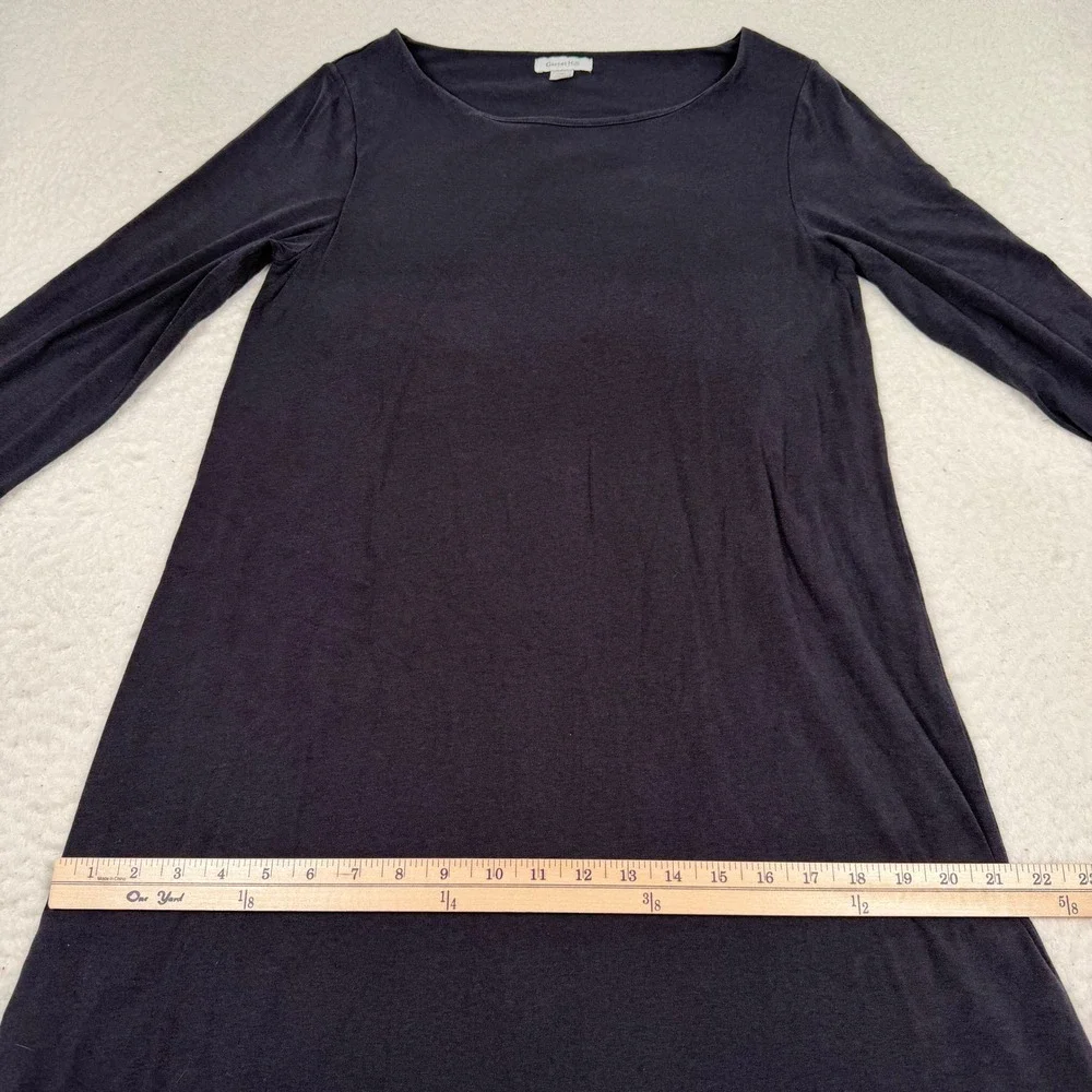 Garnet Hill T-Shirt Dress Small Dark Gray 3/4‎ Sleeve Scoop Neck Shift Capsule